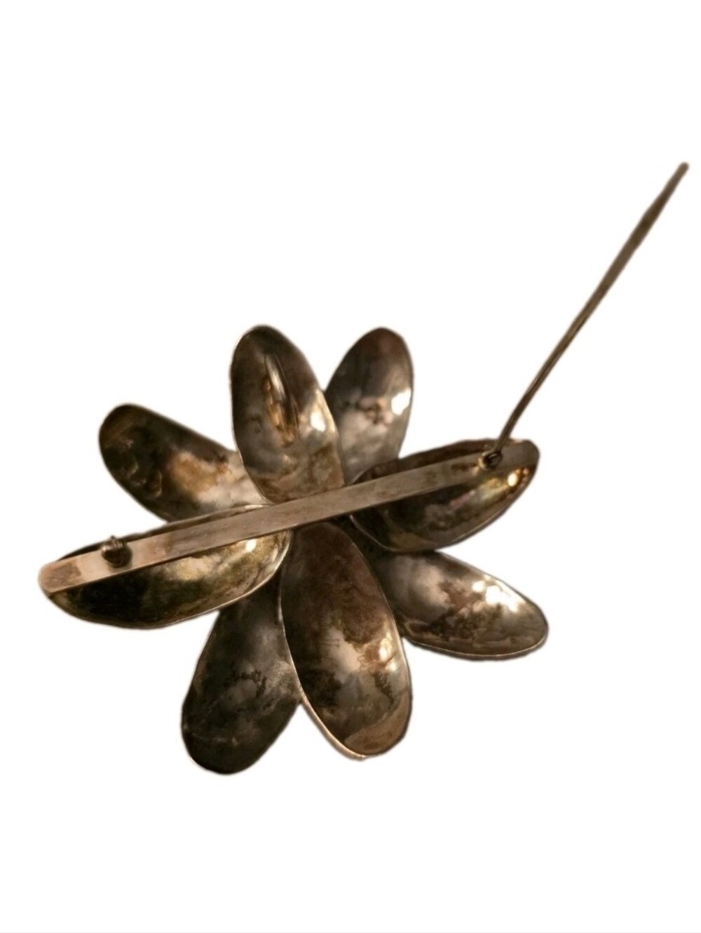 Vintage Large Silver Tone Flower Brooch Pendant Statement Pin 3.5" - Picture 4 of 5